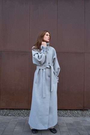 Жіноче демісезонне пальто oversize з поясом PAOLA світло-сіре
